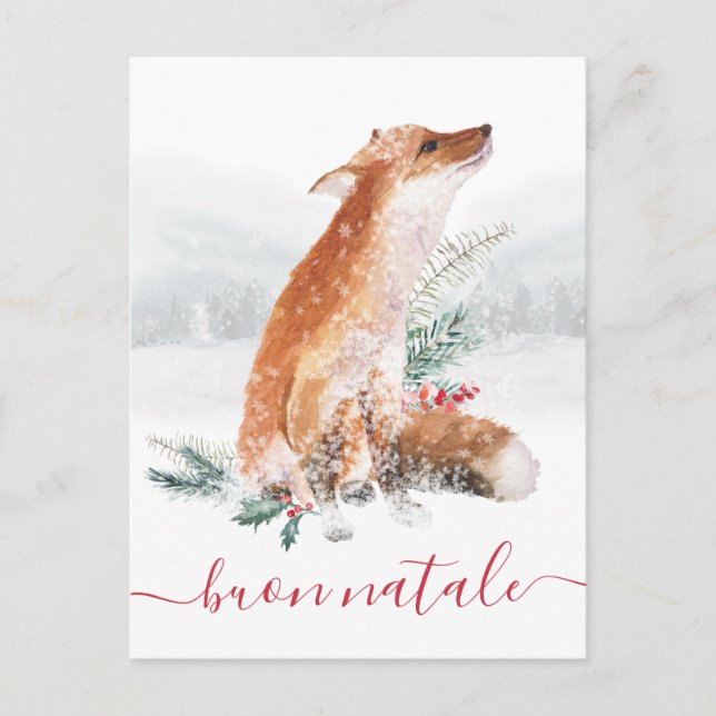 Buon Natale Volpe Rossa Scena di Bosco Invernale Postkarte (Vorderseite)
