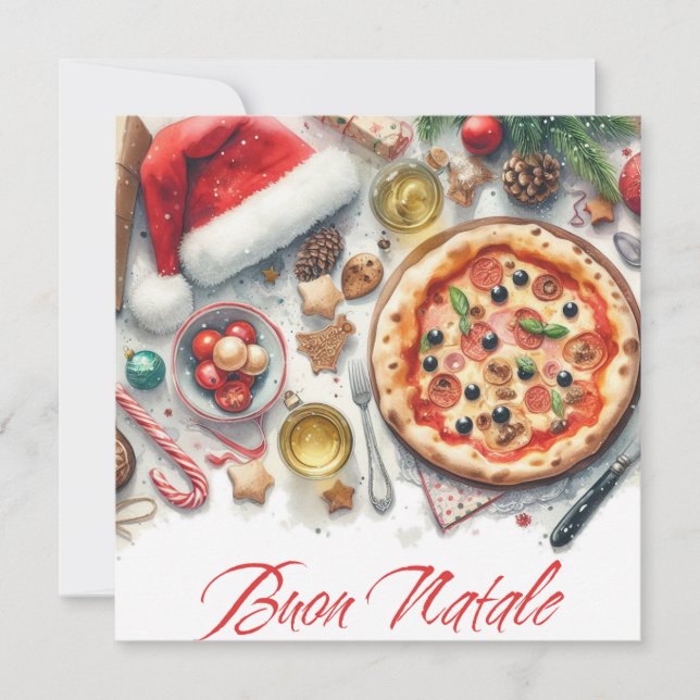 Buon Natale Watercolor Italienisches Weihnachtsfes Einladung (Vorderseite)