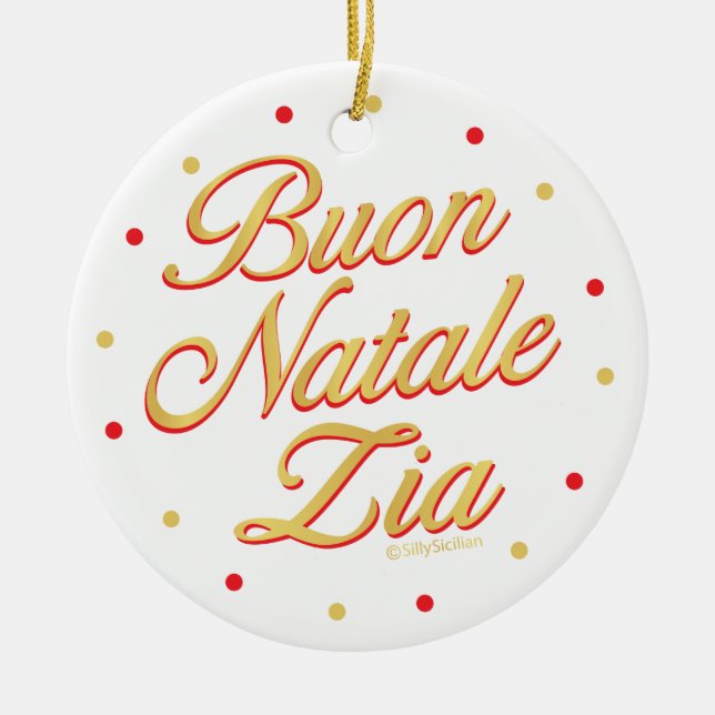 Buon Natale Zia Personalisiert Gold White Red Keramik Ornament (Vorne)
