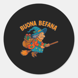 Buona Befana Hexe Kinder Jungen Mädchen Italienisc Runder Aufkleber