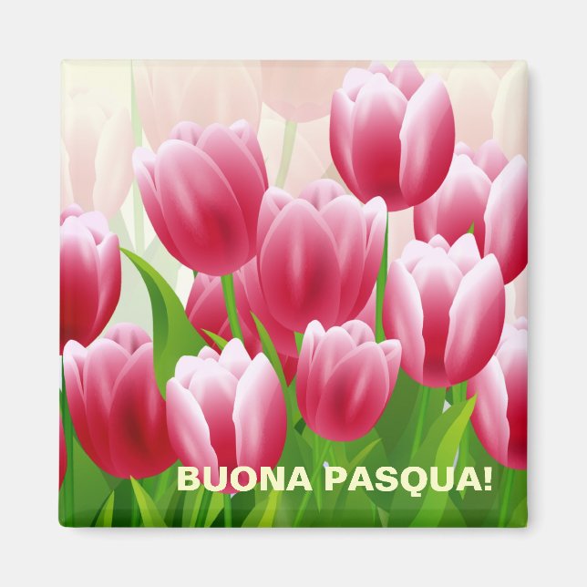 Buona Pasqua. Tulipes de printemps Magnets cadeaux (Devant)