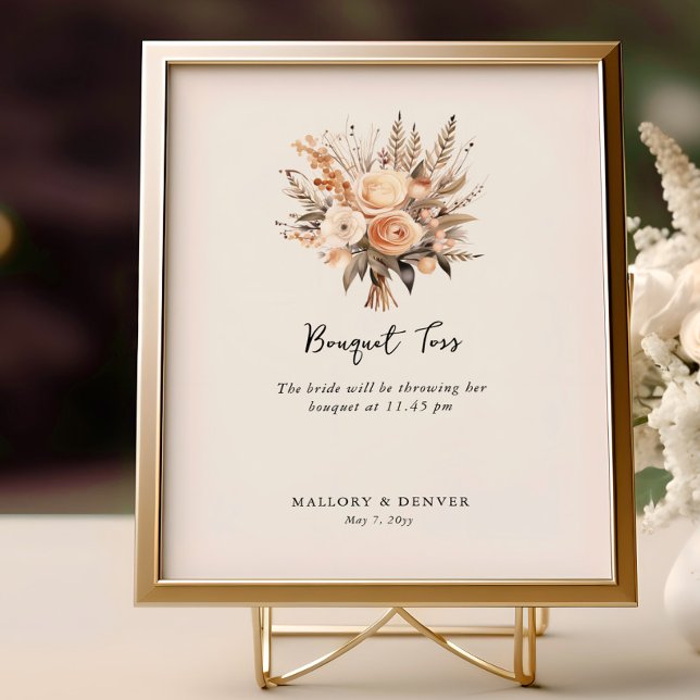 Buquet Toss neutrale Informationen zur Hochzeitsem Poster (Bouquet Toss Sign from Romantic Wedding signs collection by Darling & May)