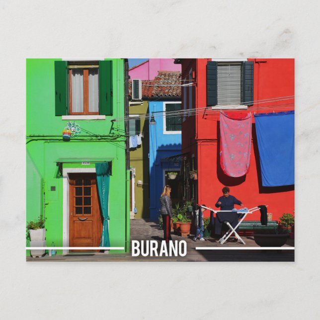 Burano-farbenfrohe Häuser Postkarte (Vorderseite)