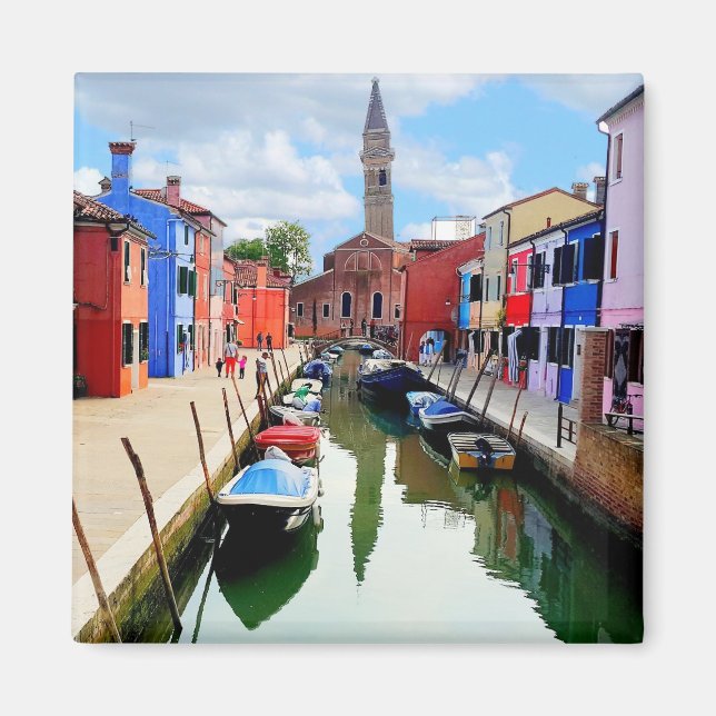 Burano, Italien - farbenfrohe Häuser und Bootkanal Magnet (Vorne)