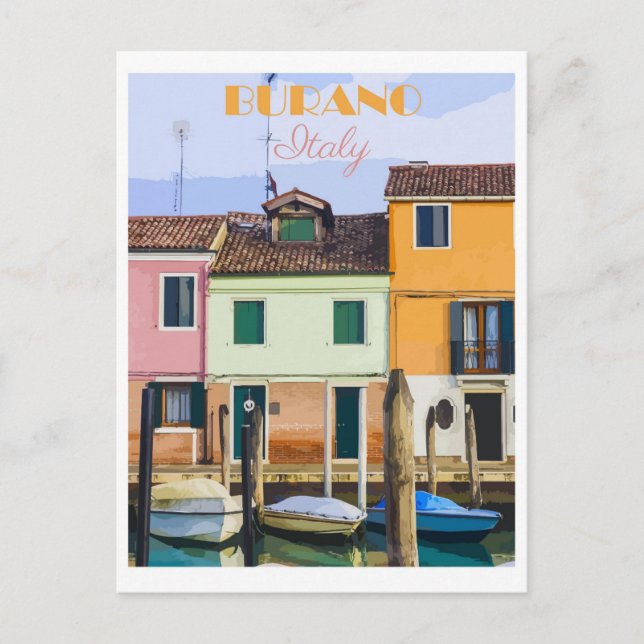 Burano Italien Farbenfrohe Jahrgänge Postkarte (Vorderseite)
