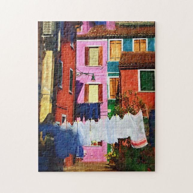 Burano Italien Farbige Zuhause und Wäscheleine (Vertikal)