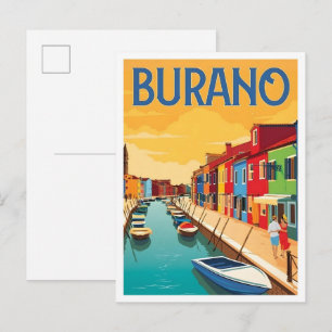 Burano Italien Vintage Kunst Reise Postkarte