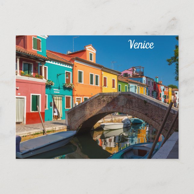 Burano Street Scene Venice Italien Postkarte (Vorderseite)