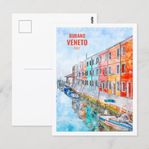 Burano Venetien Italien Berühmte Reise Aquarell Postkarte