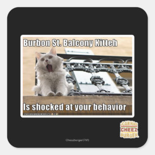 Burbon St. Balcony Kitteh Quadratischer Aufkleber