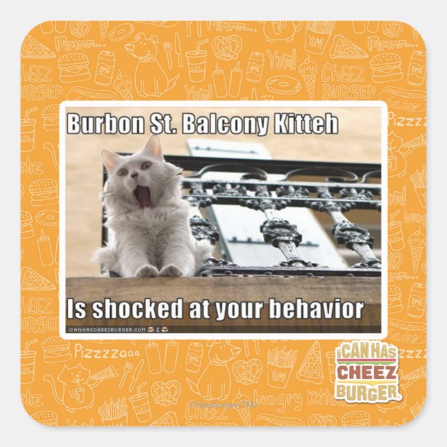 Burbon St. Balcony Kitteh Quadratischer Aufkleber (Vorderseite)