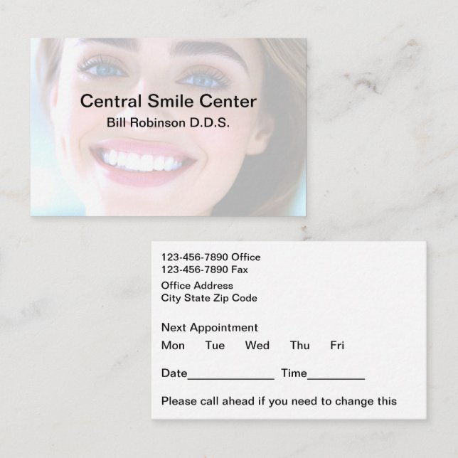 Bureau des dentistes Cartes de rappel pour les gra (Devant / Derrière)