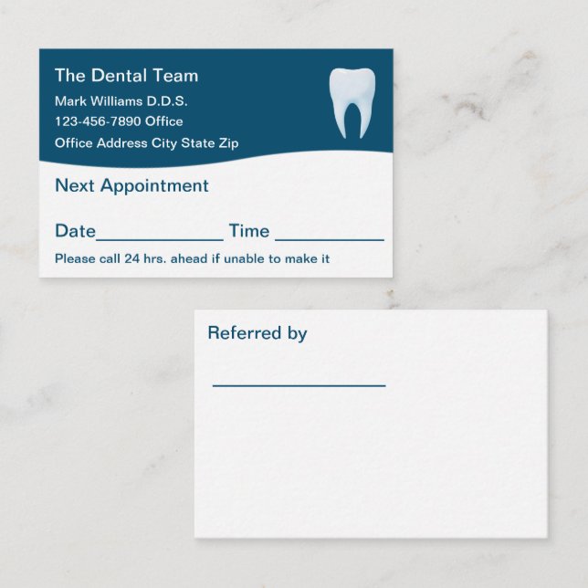 Bureau des dentistes Cartes de visite de rendez-vo (Devant / Derrière)