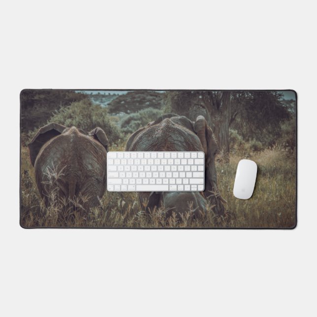 Bureaumat avec photo de famille d'éléphants (Clavier et souris)