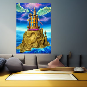 Burg am Fels am Meer   AI Art Poster