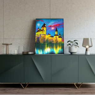 Burg am Night Painting Poster