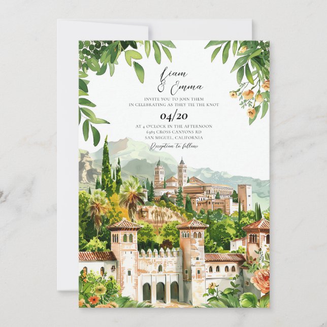 Burg Aquarell Hochzeit Einladung (Vorderseite)