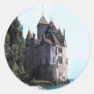 Burg auf dem Wasseraufkleber Runder Aufkleber
