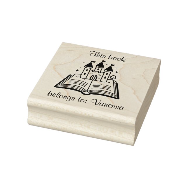 Burg auf einem Buch - 'Dieses Buch gehört:' Gummistempel (Stempel)