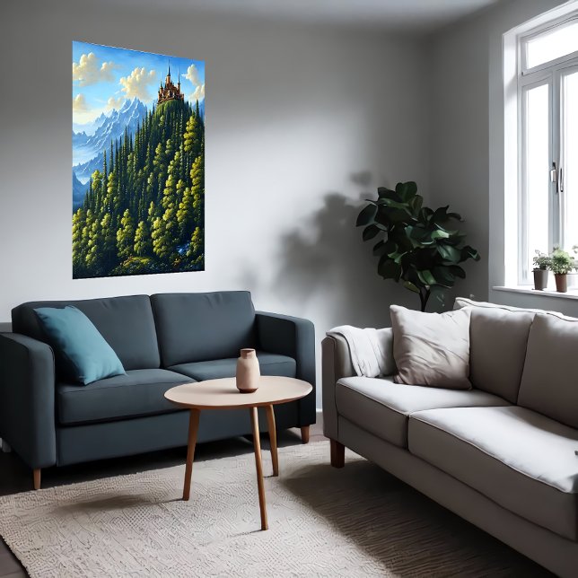 Burg auf einem Hügel im Wald | AI Art Poster (Von Creator hochgeladen)
