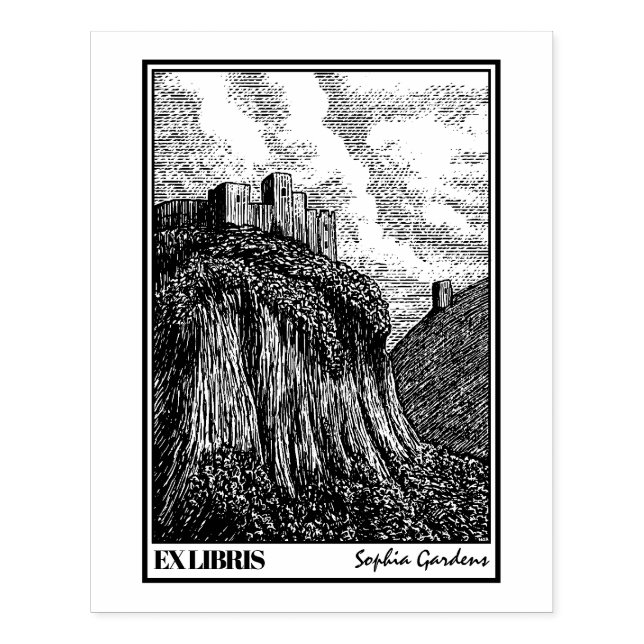 Burg auf einer Briefmarke aus Kautschuk Gummistempel (Prägung)