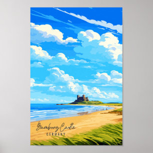 Burg Bamburg Deutschland Vintage Reise Illustratio Poster