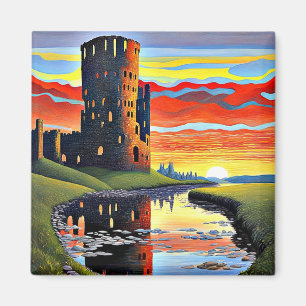 Burg bei Sonnenuntergang 1 Magnet