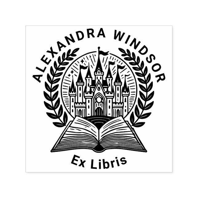 Burg, Book Wreath Frame Ex Libris Name Permastempel (Design)