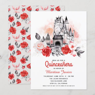 Burg Burg Quinceañera Rote Rose15. Geburtstag Einladung