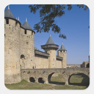 Burg der Grafen, Carcassonne, Aude, Languedoc, Quadratischer Aufkleber