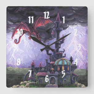 Burg Dragon Quadratische Wanduhr