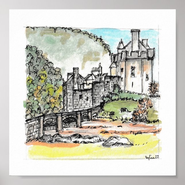 Burg Eilean Donan Drucken von Originalgemälden Poster (Vorne)