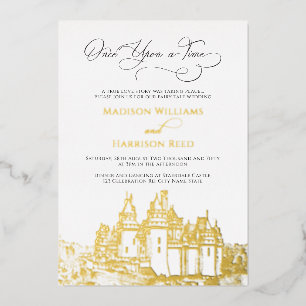 Burg Einmal auf Märchen Hochzeit Gold Folieneinladung