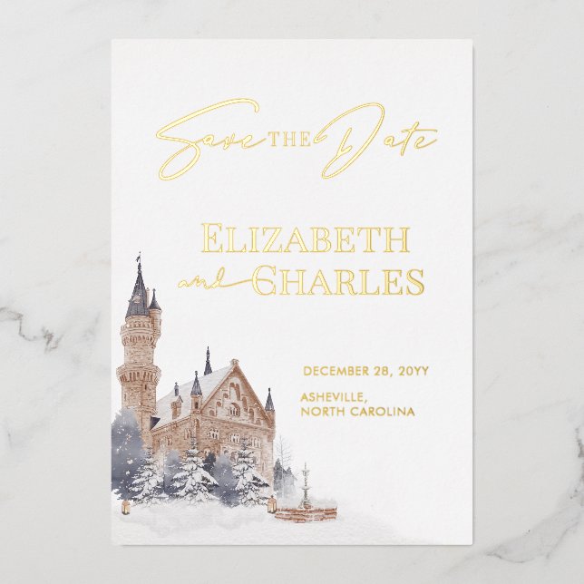 Burg Englischer Manor Alte Kirche Save the Date Folieneinladung (Vorderseite)