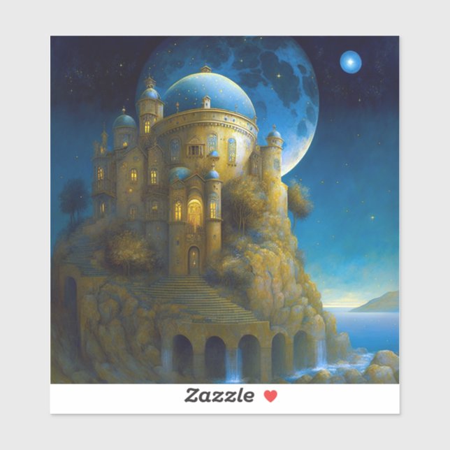 Burg Fantasy Moon Landschaft Aufkleber (Blatt)