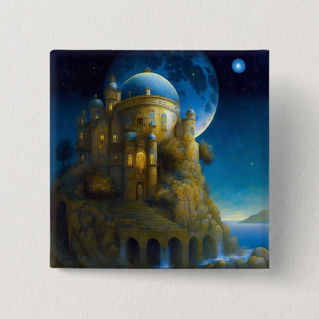 Burg Fantasy Moon Landschaft Button (Vorderseite)