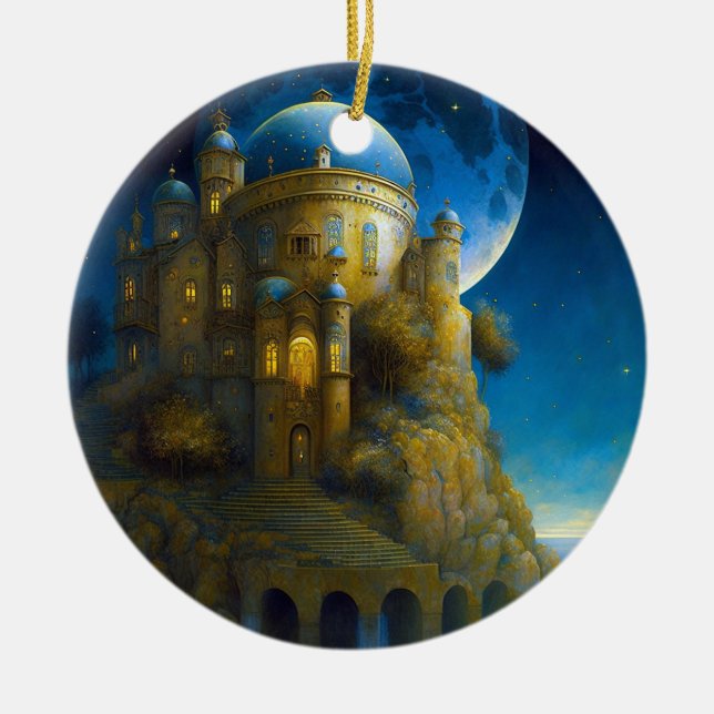Burg Fantasy Moon Landschaft Keramik Ornament (Vorne)
