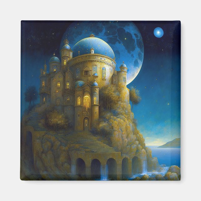 Burg Fantasy Moon Landschaft Magnet (Vorne)