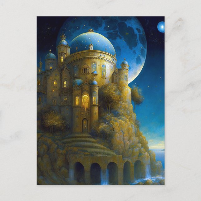 Burg Fantasy Moon Landschaft Postkarte (Vorderseite)