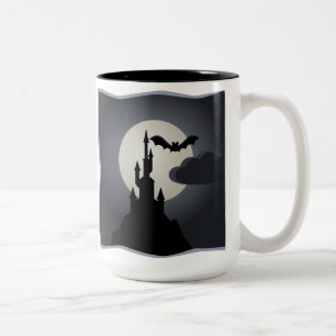 Burg-, Fledermaus- und Vollmond-Halloween-Tasse Zweifarbige Tasse