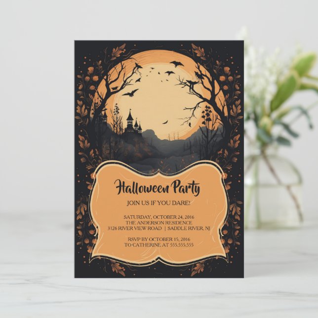 Burg Halloween-Party Einladung (Stehend Vorderseite)