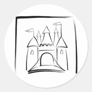 Burg Illustration mit Drawbridge Runder Aufkleber