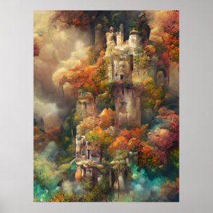 Burg im Wald, Fantasy Dschungel, Zauberburg Pos Poster