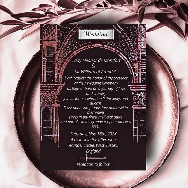 Burg Imitat Hochzeit Einladung (Medieval Castle Faux Parchment Wedding Invitation)