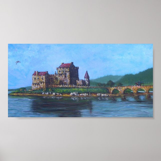 Burg mit Drache und Zauberer Poster (Vorne)
