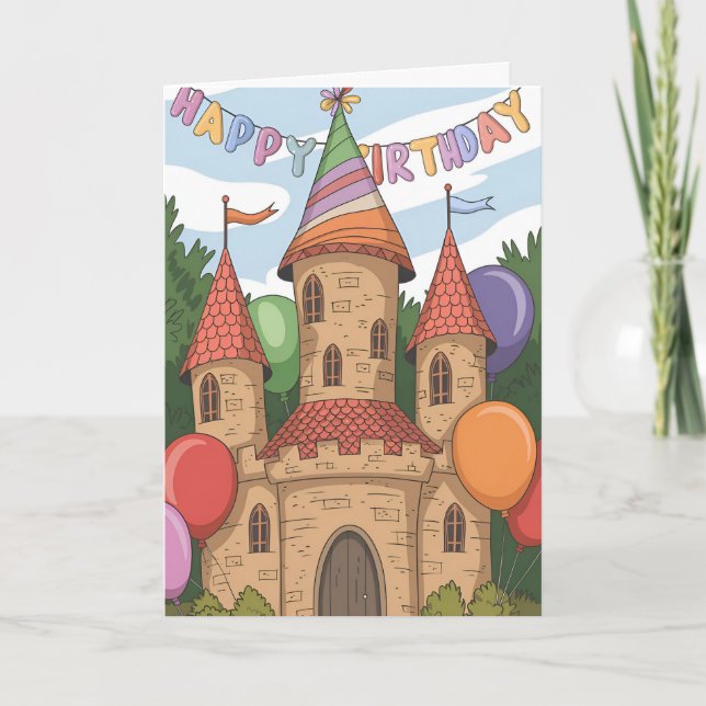 Burg mit Geburtstagshut Karte (Vorderseite)