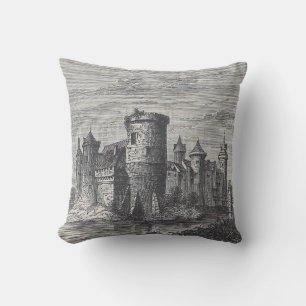 Burg Mittelalter   Antiquitäten Schwarz und Creme Kissen