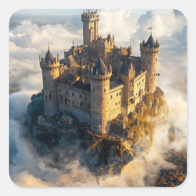 Burg Mittelalter Quadratischer Aufkleber (Vorderseite)