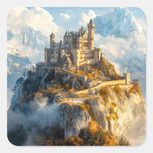 Burg Mittelalter Quadratischer Aufkleber (Vorderseite)