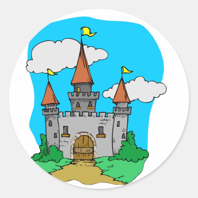 Burg Mittelalter Runder Aufkleber (Vorderseite)